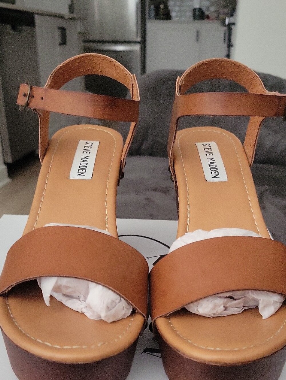 Steve Madden Tan Leather Ankle-Strap Sandals - Picture 2 of 7